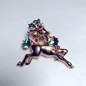 Gold Reindeer Holiday Christmas Pin